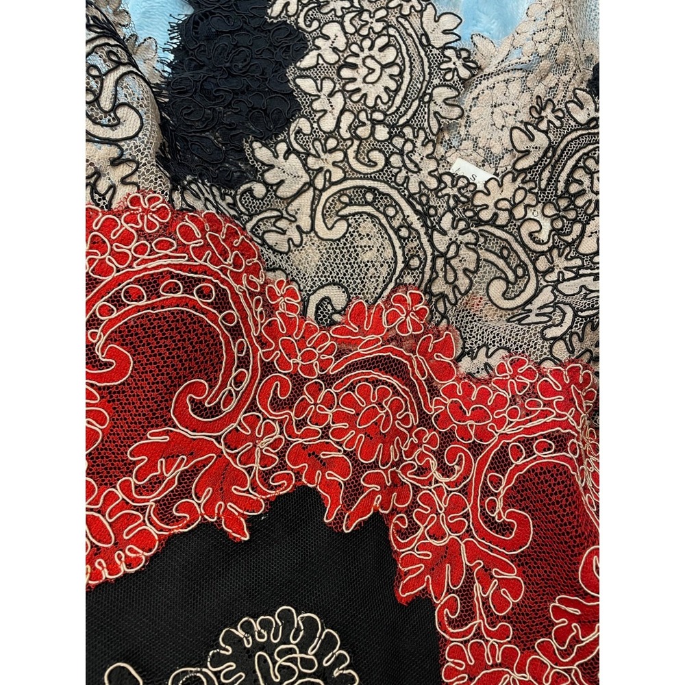 Sandro Paris Lace Overlay V Neck Dress Red Black Women's Size Small - Picture 4 of 6